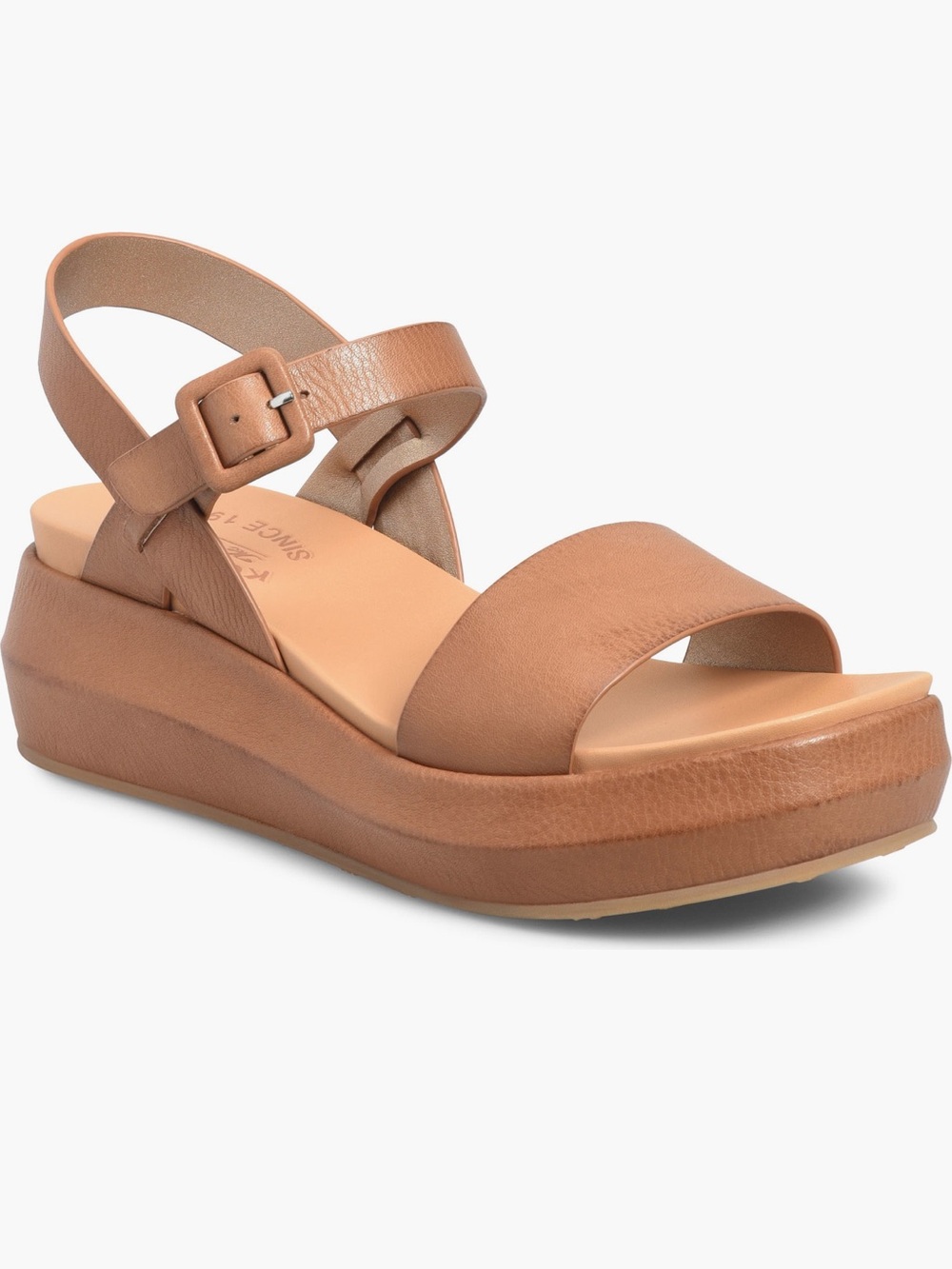 Kork-Ease Women's Tan Leather Open-Toe Sandals square toe wedge heel size 8